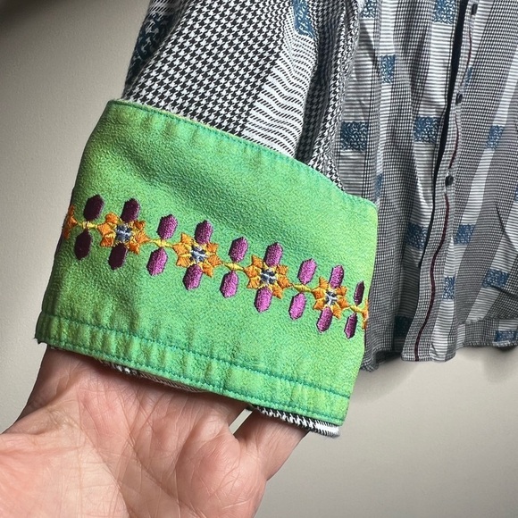 Robert Graham Houndstooth Stripe Embroidered Dress Shirt Large - Picture 5 of 15